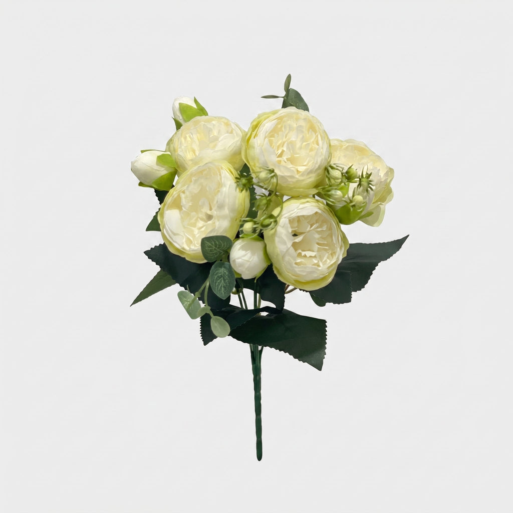 21.5-in Silk Peony Stem Bundle - Green/White