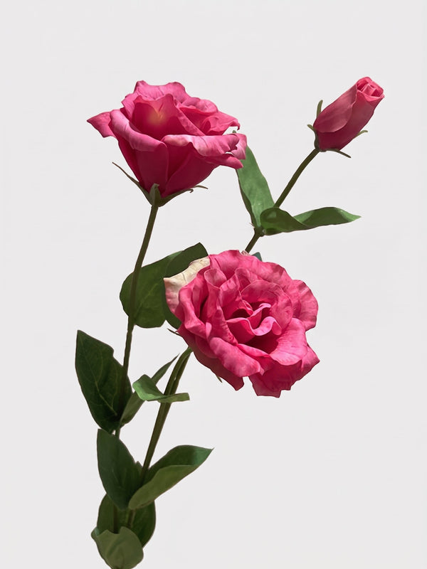 Real Touch Lisianthus Stem | Faux Eustoma with Bud and Foliage - Rose Red
