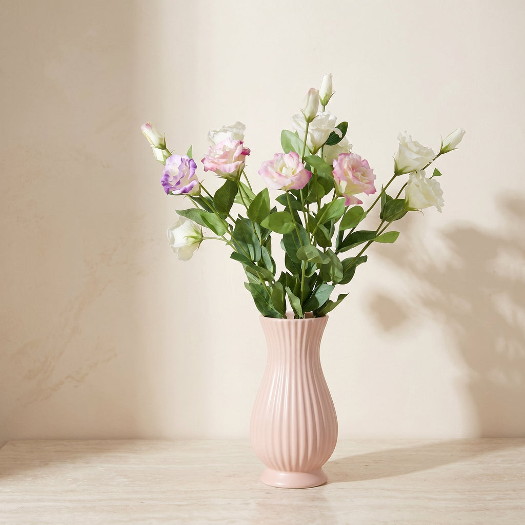 Real Touch Lisianthus Stem | Faux Eustoma with Bud and Foliage - Light Pink (extra)