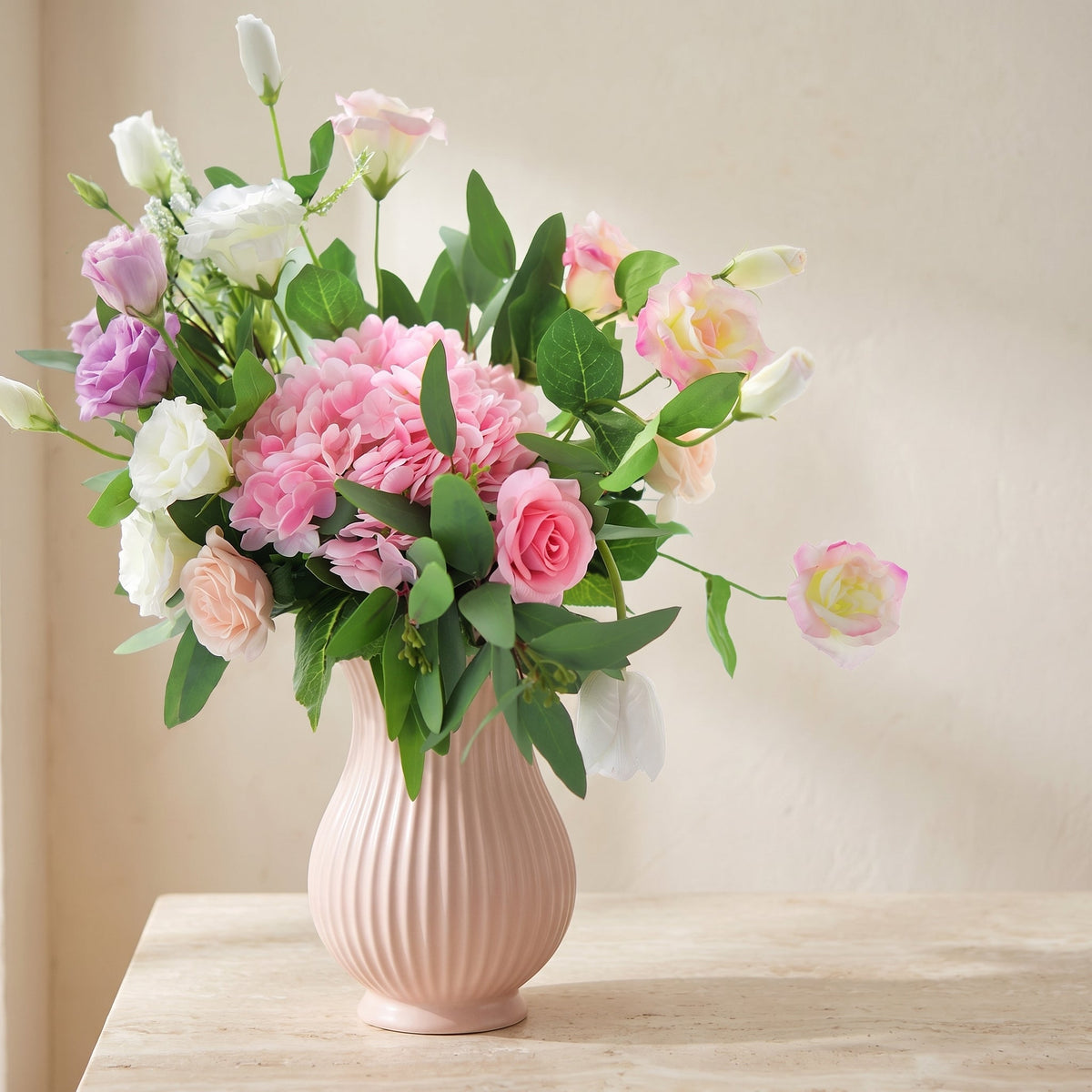 Real Touch Lisianthus Stem | Faux Eustoma with Bud and Foliage - Light Pink (extra)