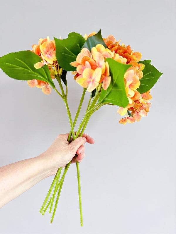 Real Touch Hydrangea Stem, Lifelike Faux Hydrangea Cluster - Orange (extra)