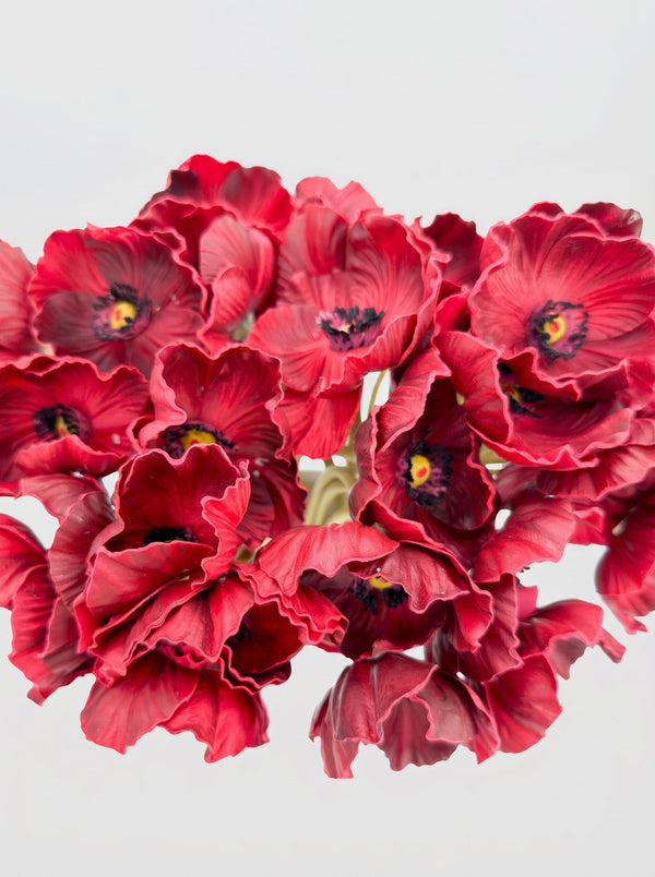 Real Touch Poppy Anemone Bundle | 10-Stem Faux Floral 13.78" - Red (extra)