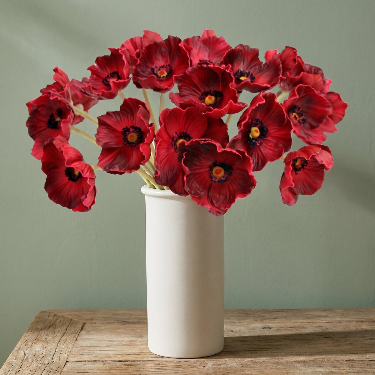 Real Touch Poppy Anemone Bundle | 10-Stem Faux Floral 13.78" - Red (extra)