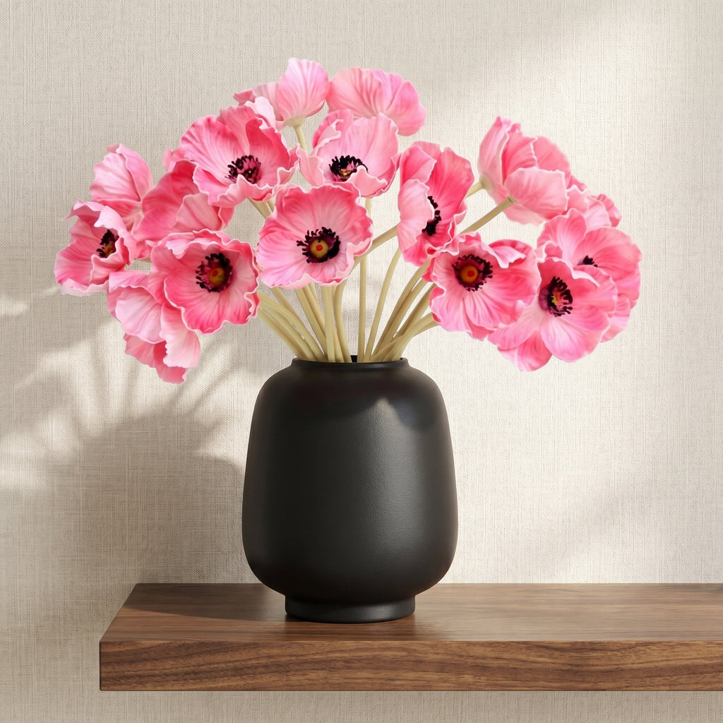 Real Touch Poppy Anemone Bundle | 10-Stem Faux Floral 13.78" - Pink (extra)