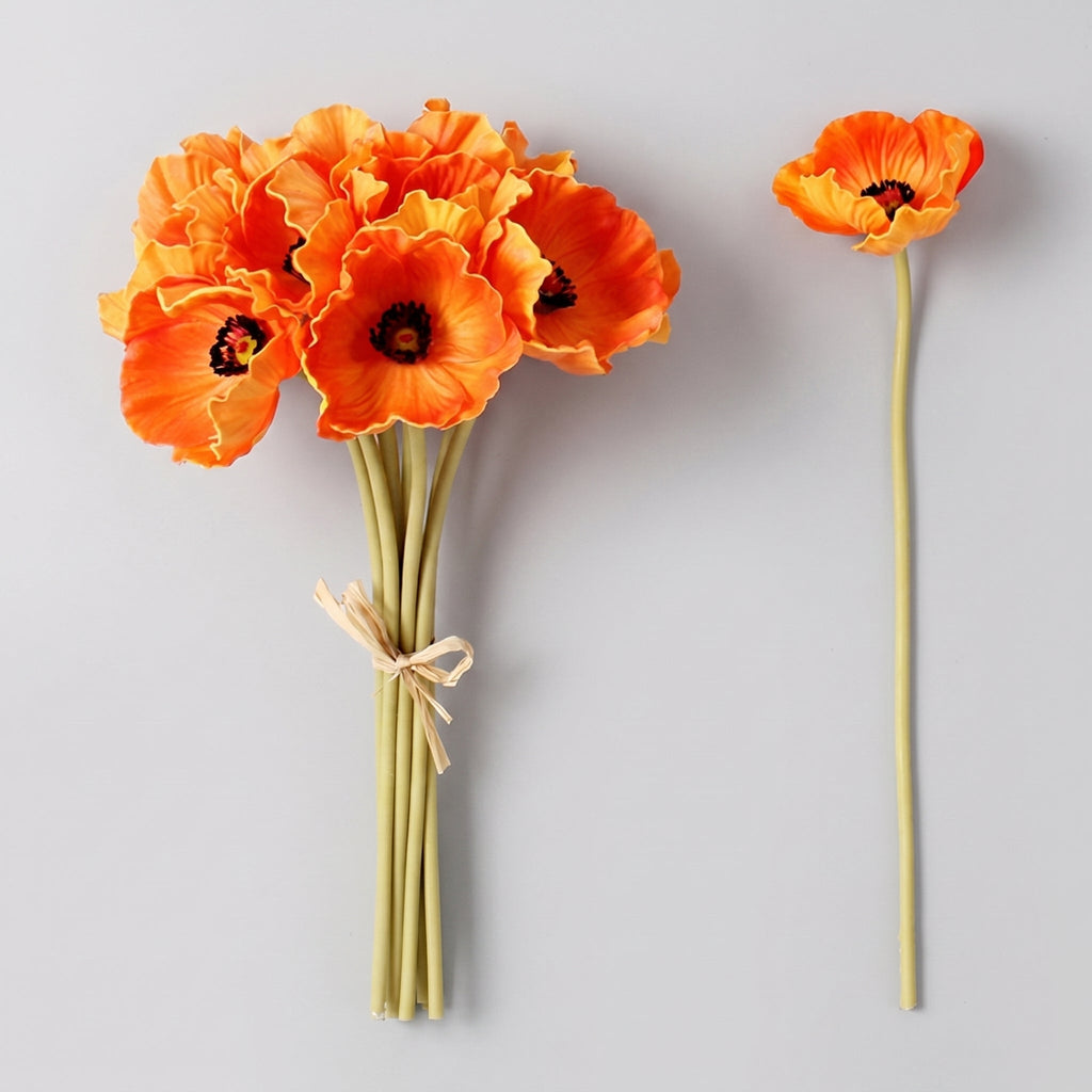 Real Touch Poppy Anemone Bundle | 10-Stem Faux Floral 13.78" - Orange (extra)