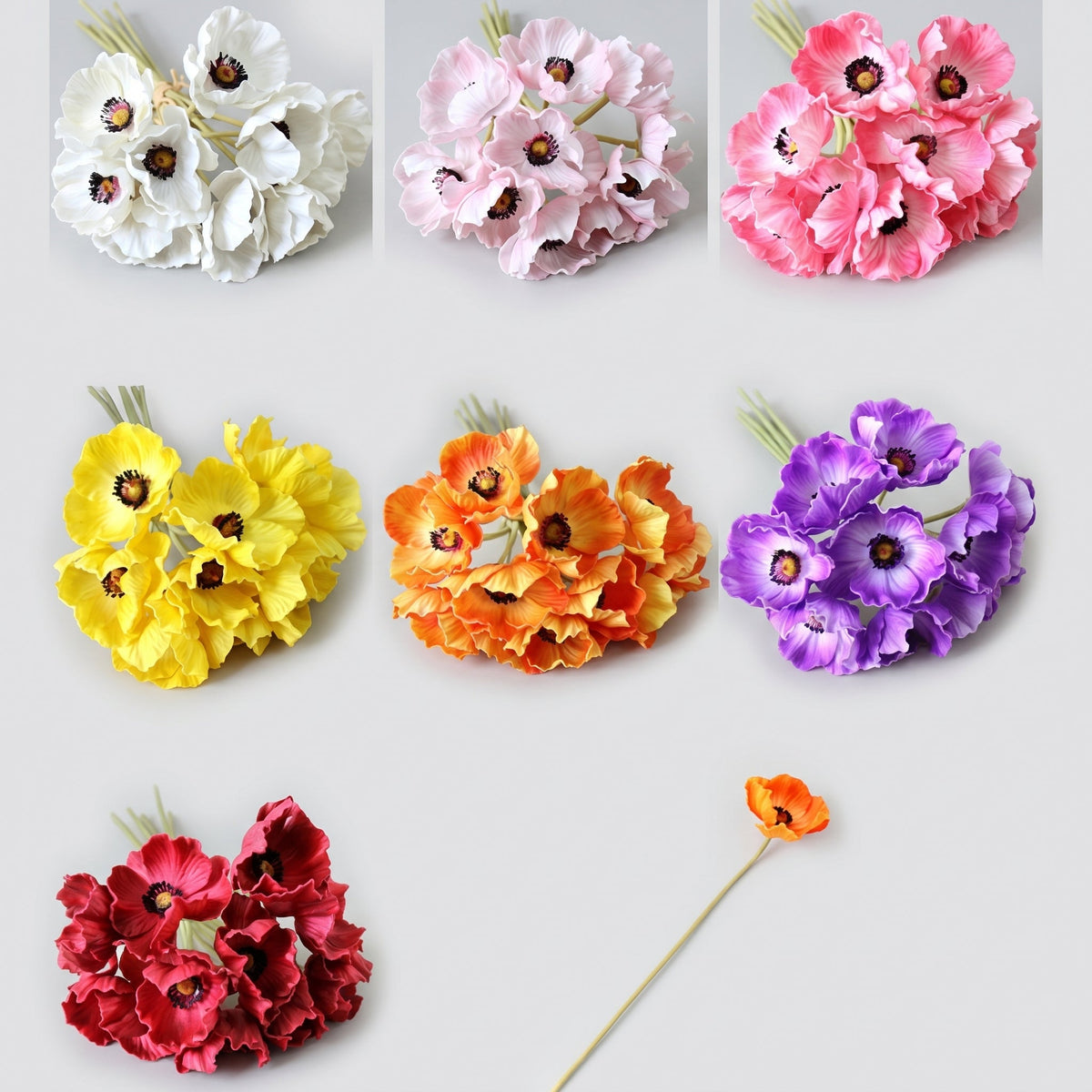 Real Touch Poppy Anemone Bundle | 10-Stem Faux Floral 13.78" - Gallery
