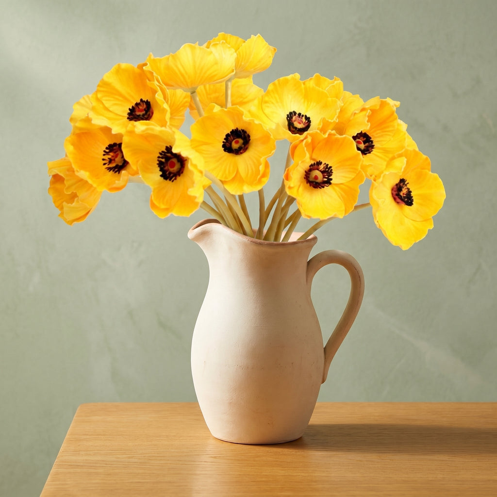Real Touch Poppy Anemone Bundle | 10-Stem Faux Floral 13.78" - Yellow (extra)