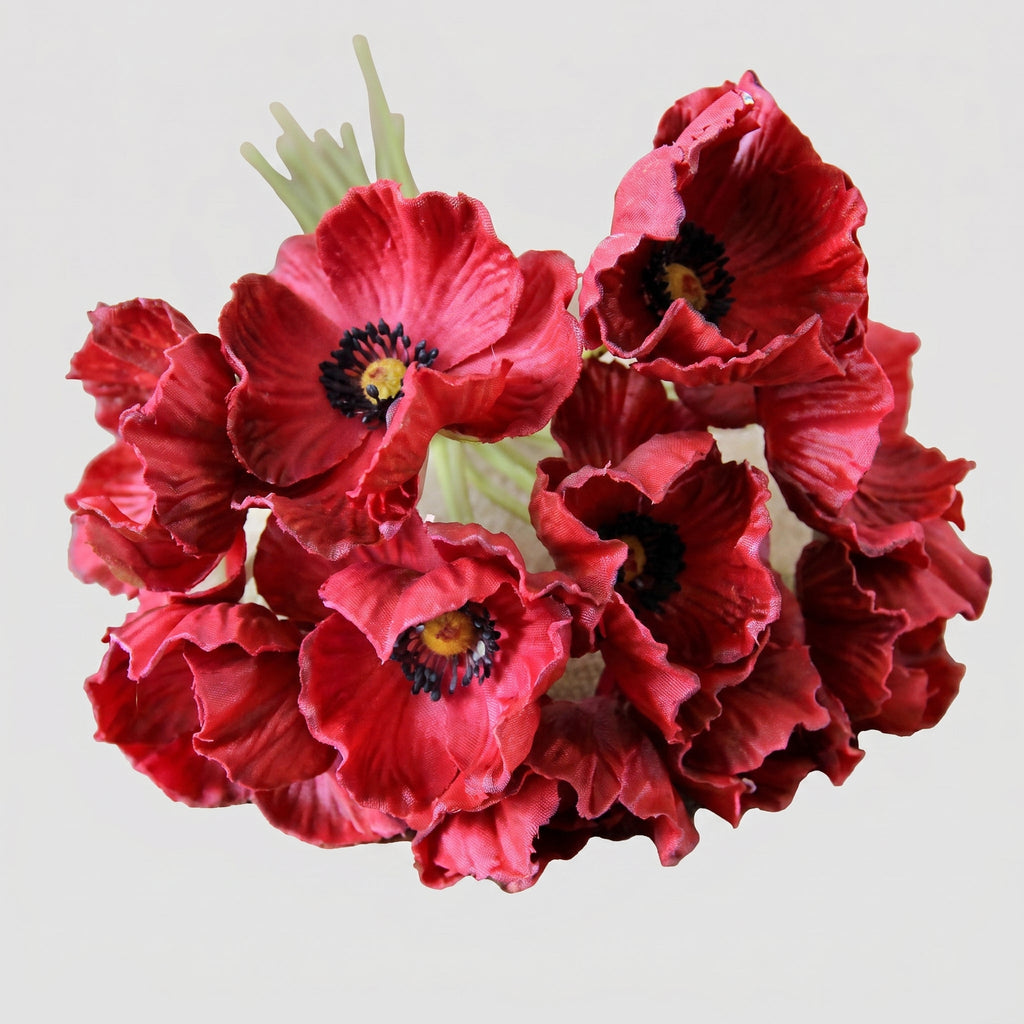 Real Touch Poppy Anemone Bundle | 10-Stem Faux Floral 13.78" - Wine