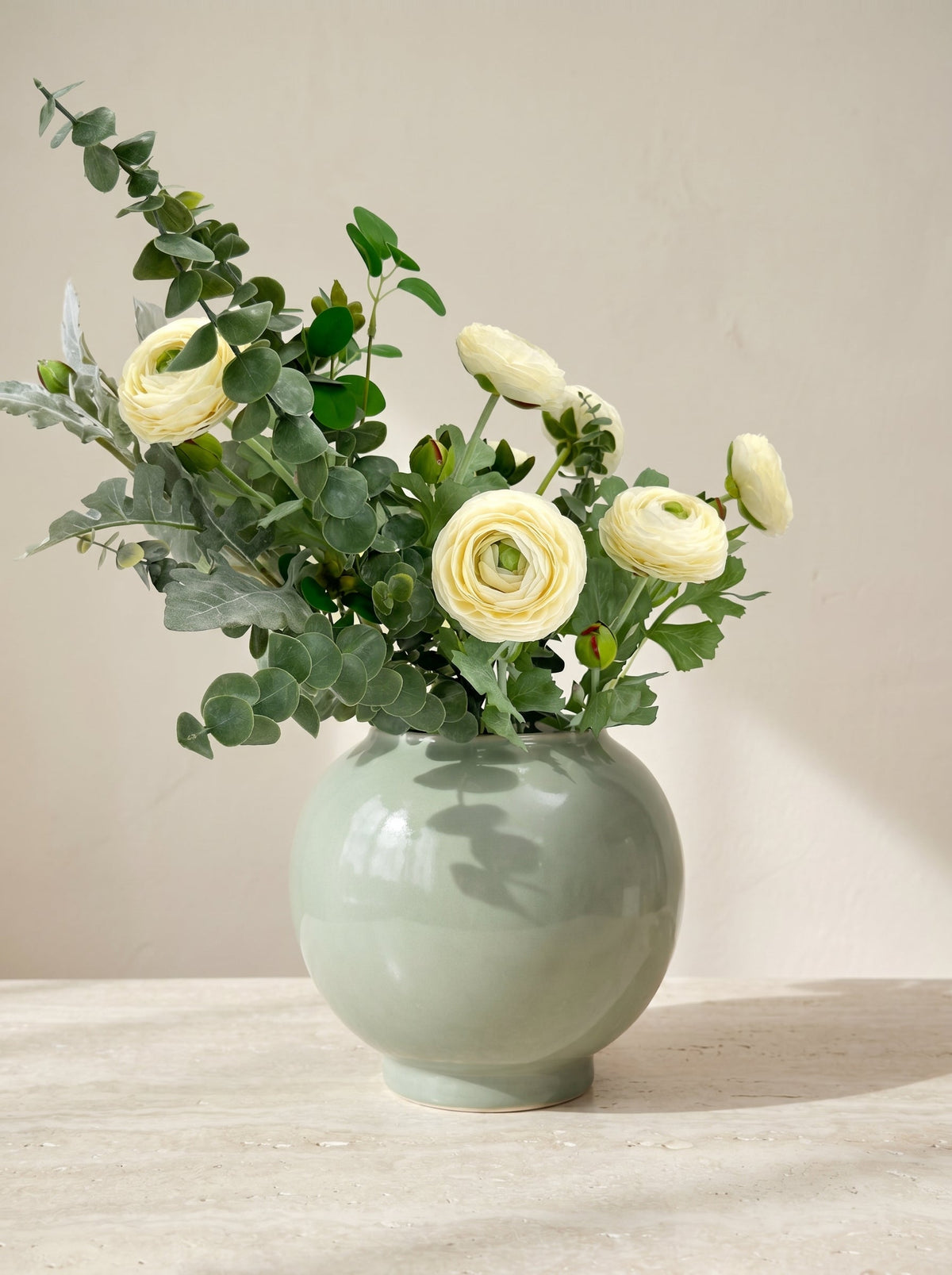 Ranunculus Stem | Realistic Faux Floral with Bud Spray - Cream White (extra)