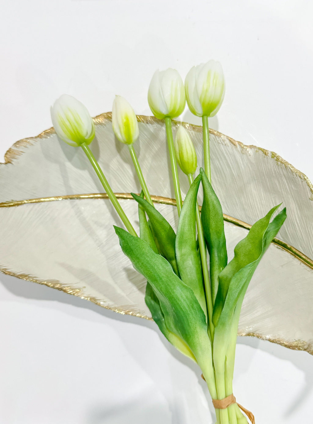 16-in Real Touch Tulip Stem Bundle of 5 - Pure White
