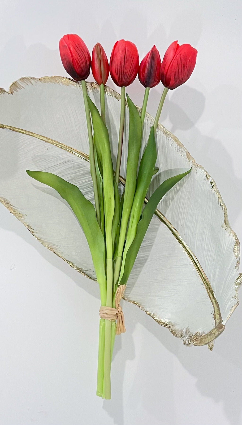 16-in Real Touch Tulip Stem Bundle of 5 - Red