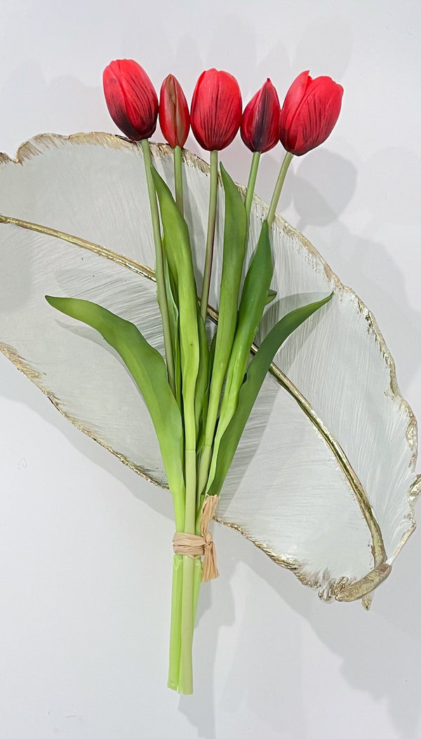 16-in Real Touch Tulip Stem Bundle of 5 - Red