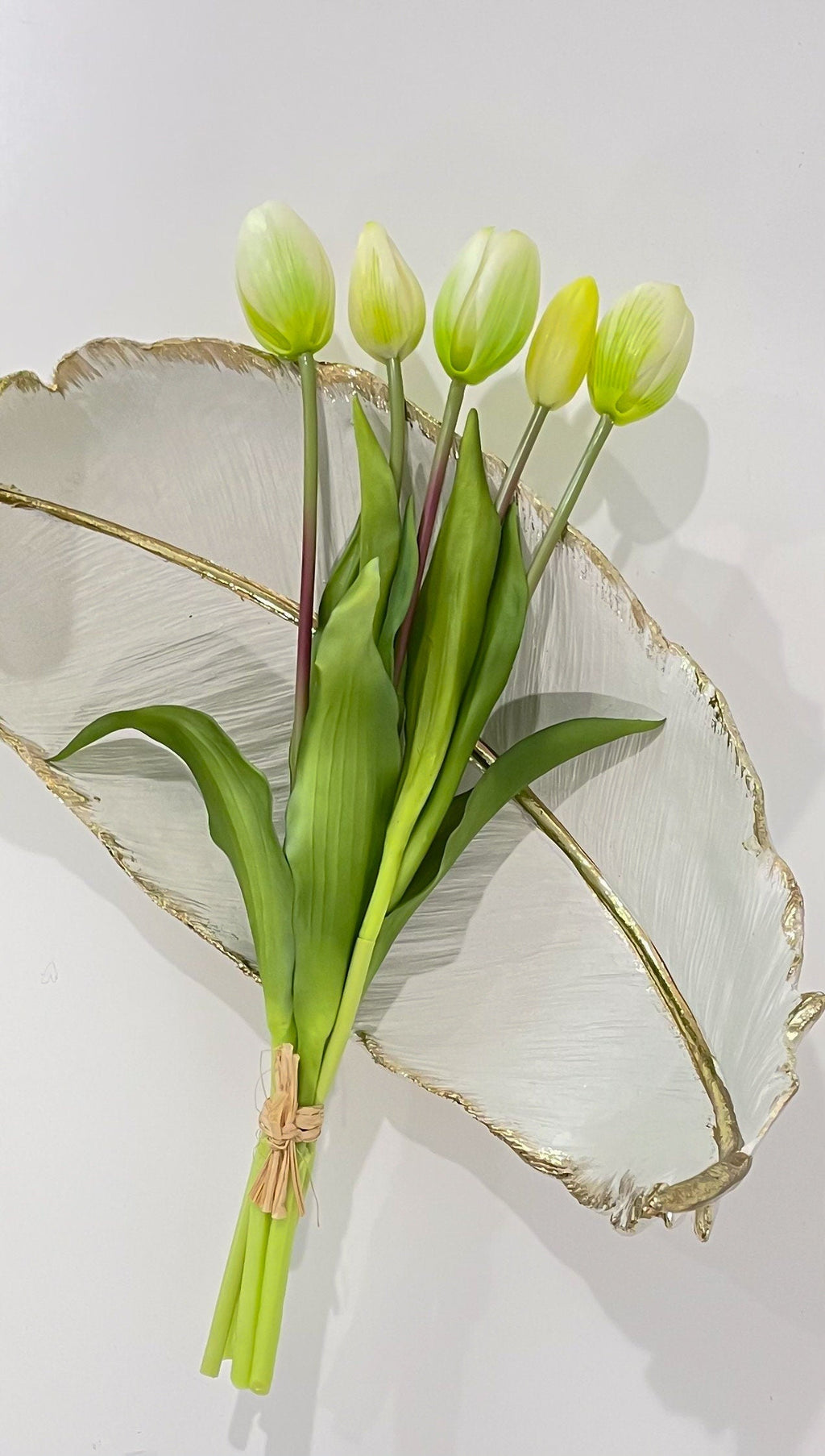 16-in Real Touch Tulip Stem Bundle of 5 - Off White Ombre