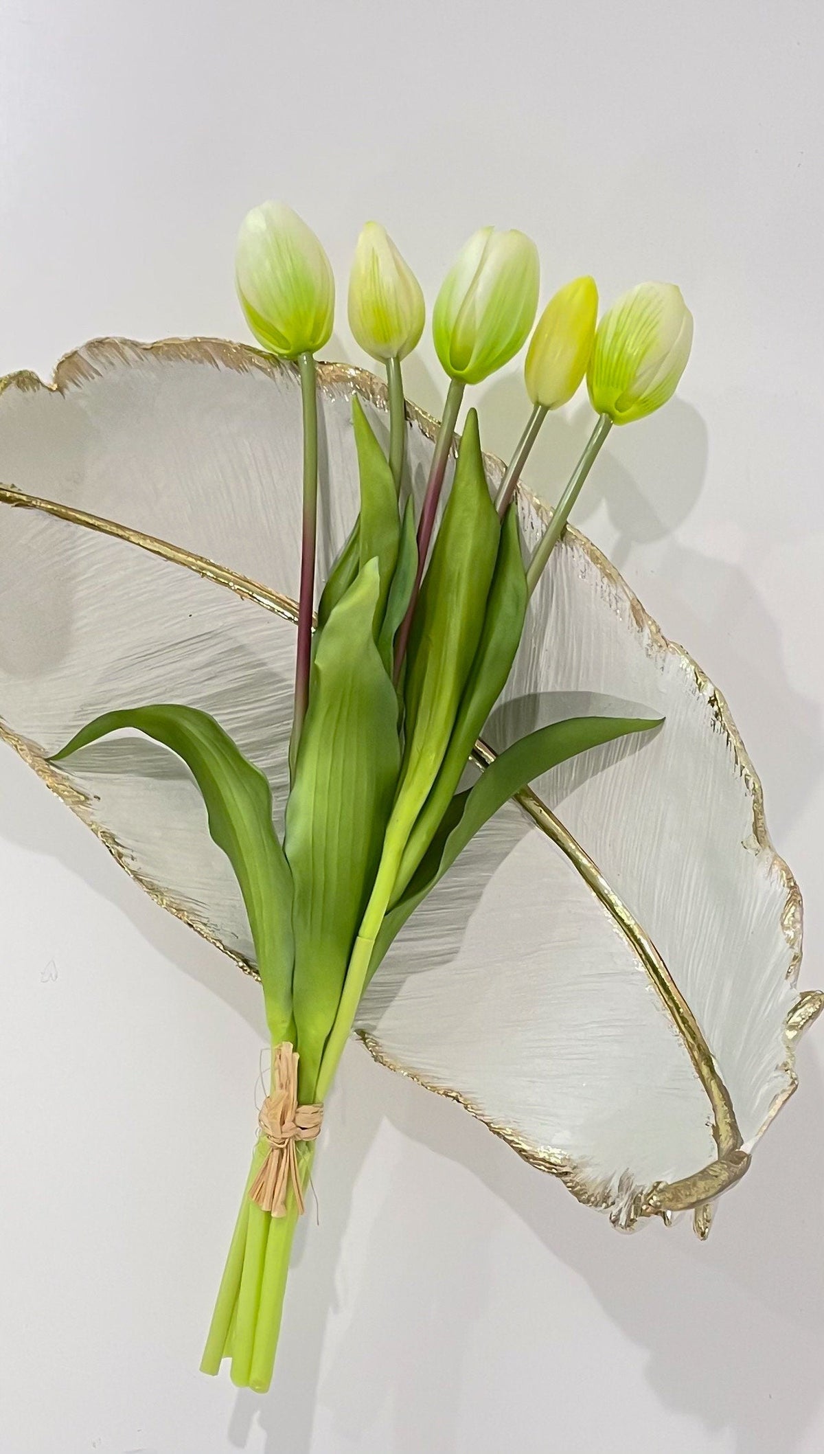 16-in Real Touch Tulip Stem Bundle of 5 - Off White Ombre