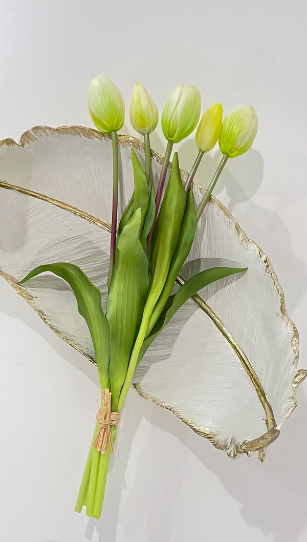 16-in Real Touch Tulip Stem Bundle of 5 - Off White Ombre