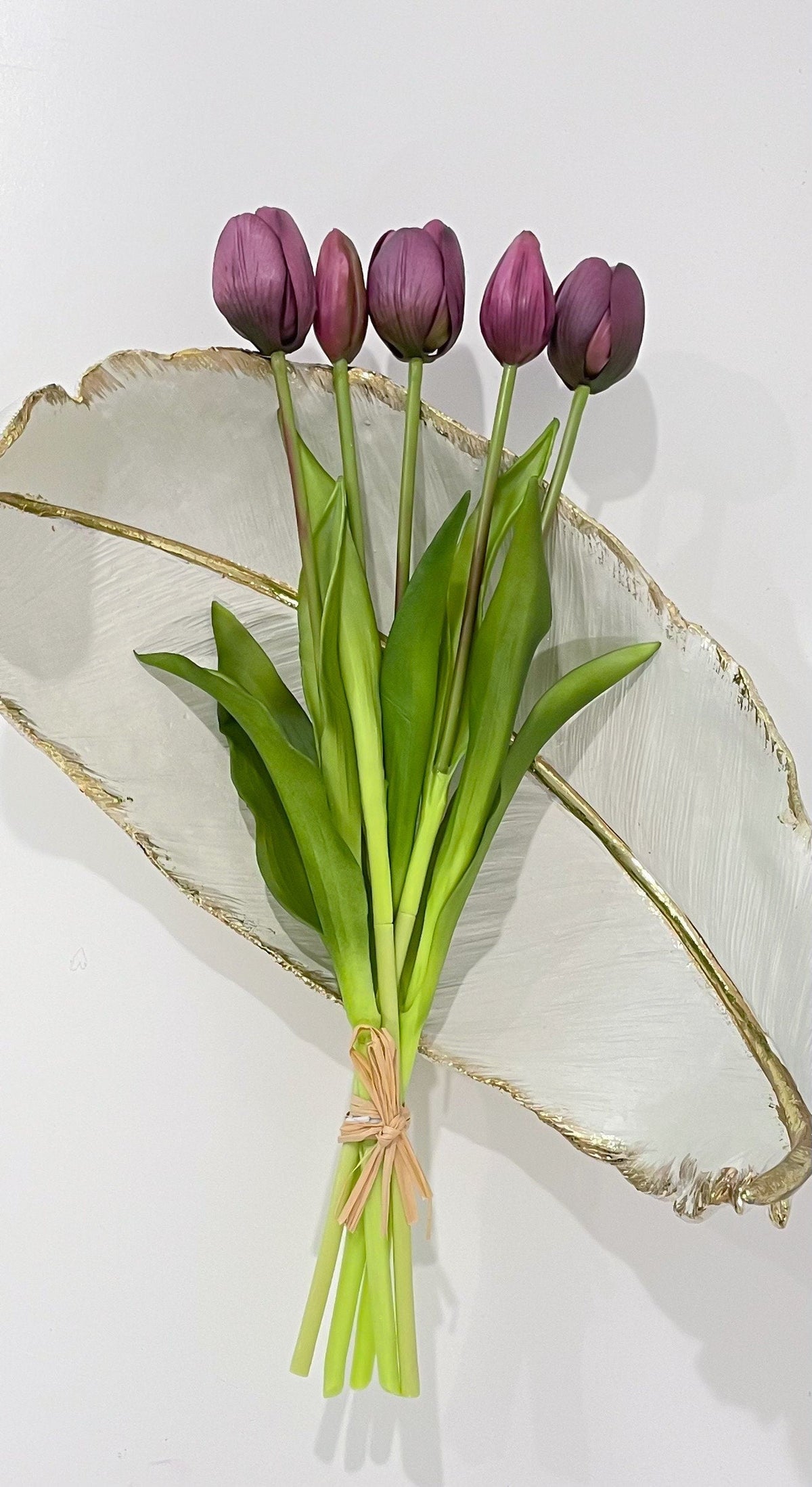 16-in Real Touch Tulip Stem Bundle of 5 - Dark Purple