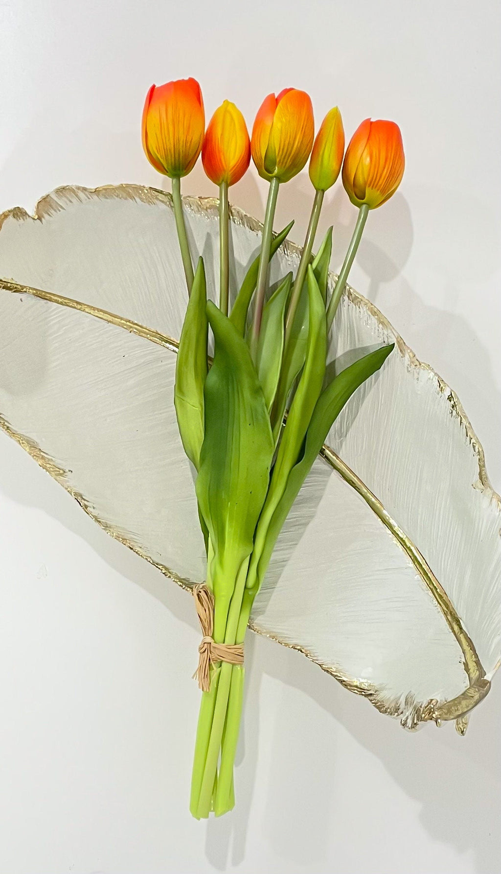 16-in Real Touch Tulip Stem Bundle of 5 - Orange