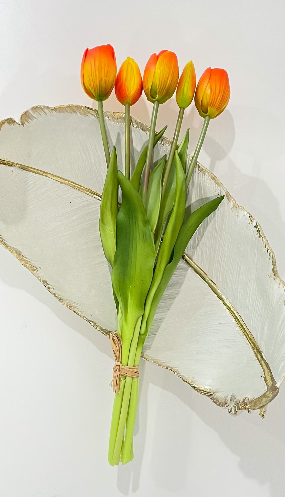 16-in Real Touch Tulip Stem Bundle of 5 - Orange
