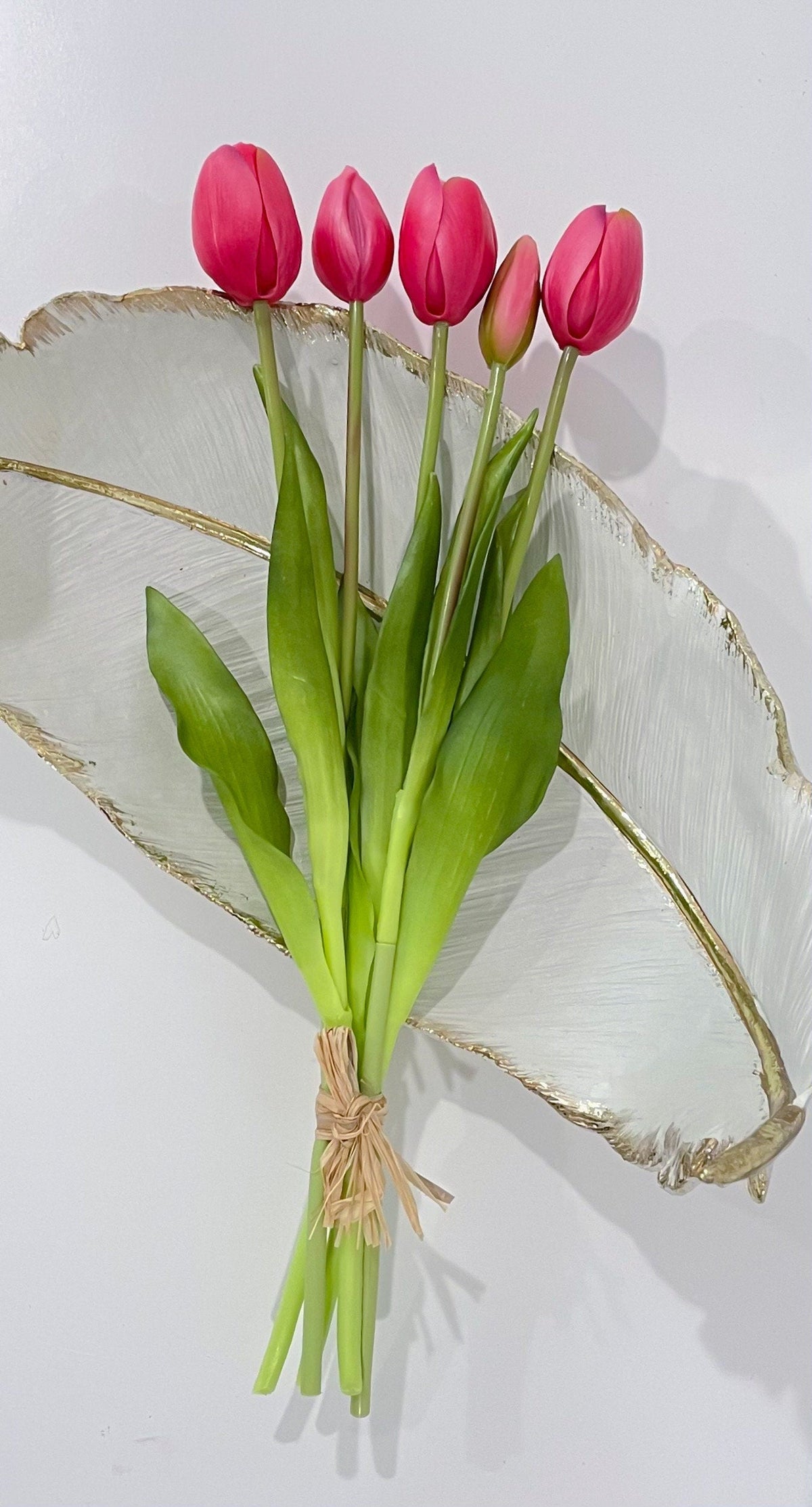 16-in Real Touch Tulip Stem Bundle of 5 - Magenta Rose Pink