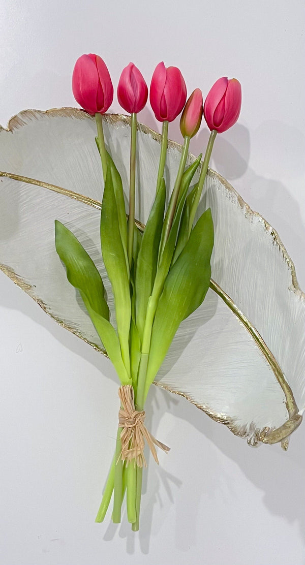 16-in Real Touch Tulip Stem Bundle of 5 - Magenta Rose Pink