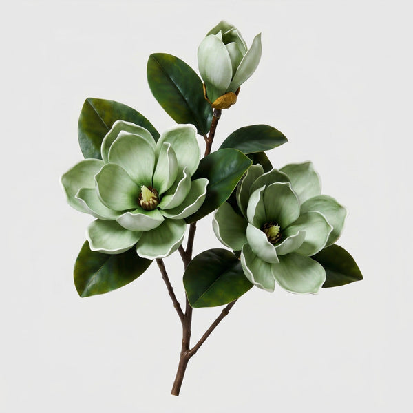 Real Touch Magnolia Stem 3-Head | Green Magnolia Branch - Green