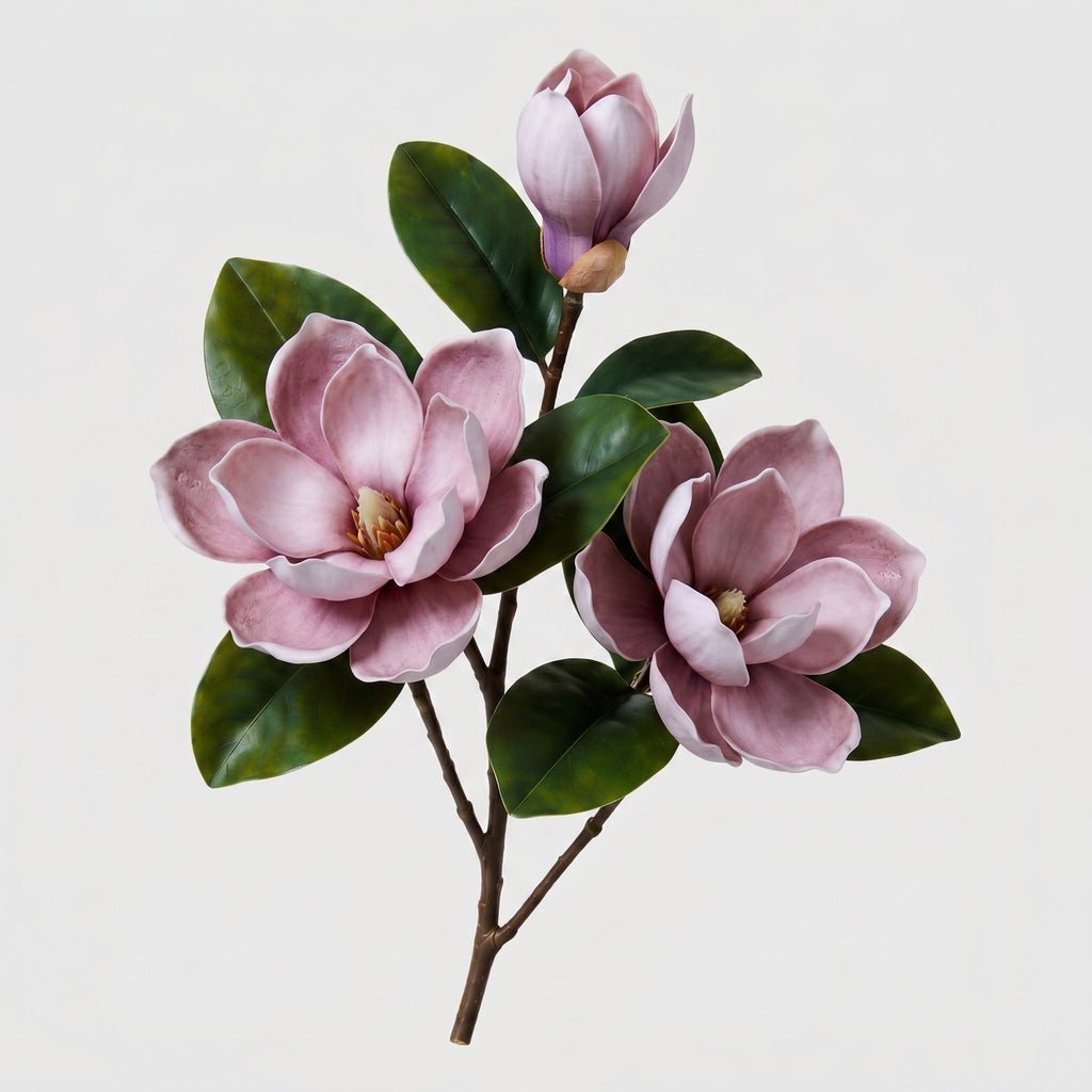 Real Touch Magnolia Stem 3-Head | Purple Magnolia Branch - Purple