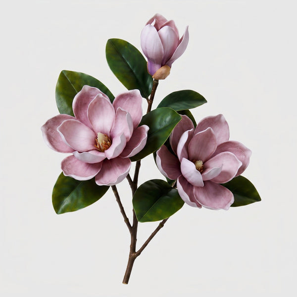 Real Touch Magnolia Stem 3-Head | Purple Magnolia Branch - Purple