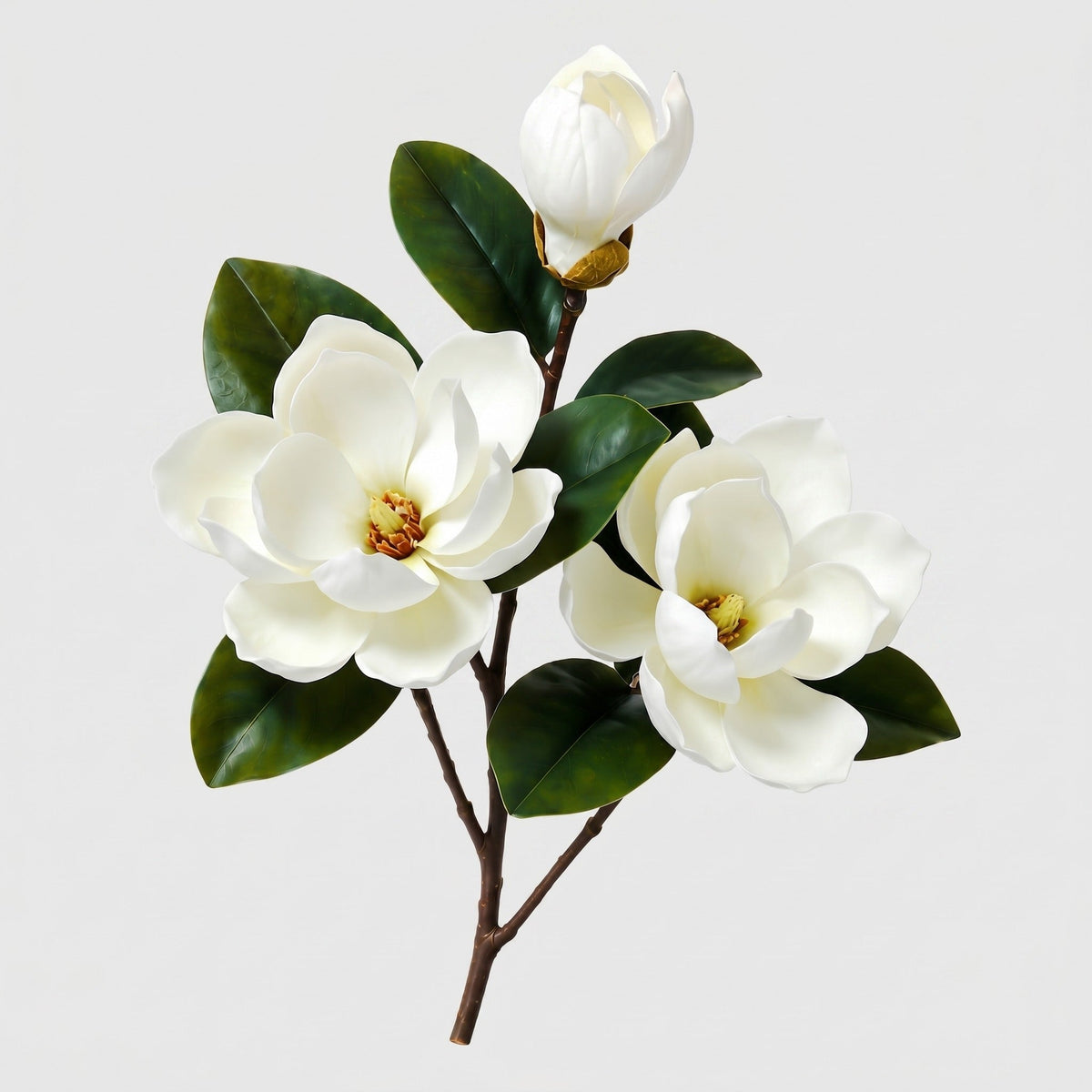 Real Touch Magnolia Stem 3-Head | White Magnolia Branch - White