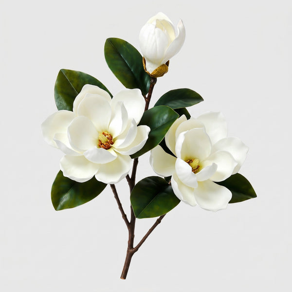 Real Touch Magnolia Stem 3-Head | White Magnolia Branch - White