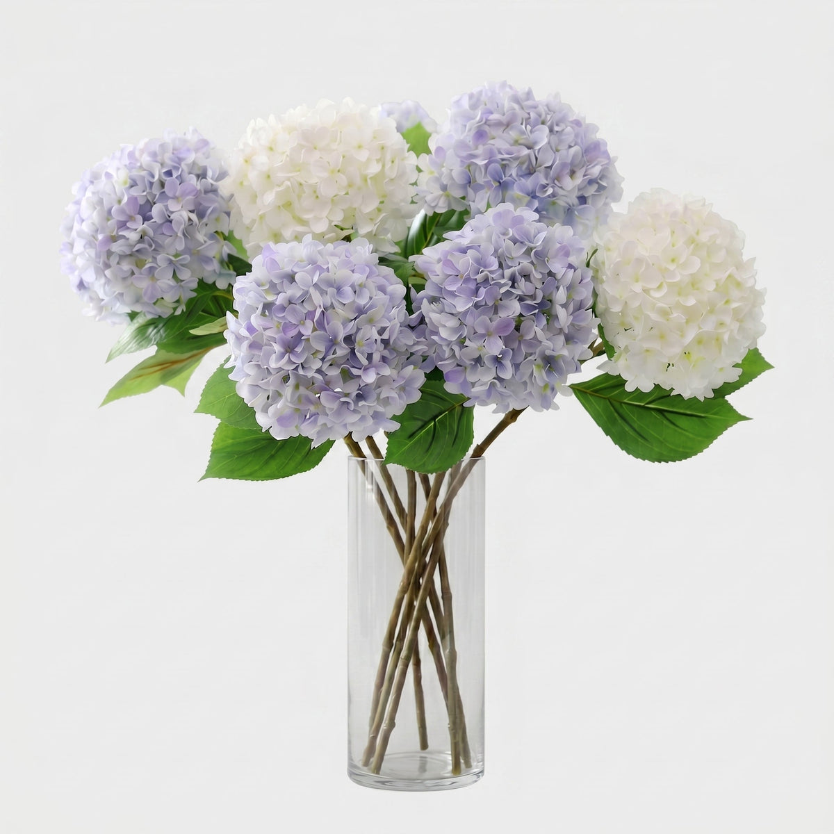 Large Premium Silk Hydrangea Single Stem - Glass Vase Blue (edited)