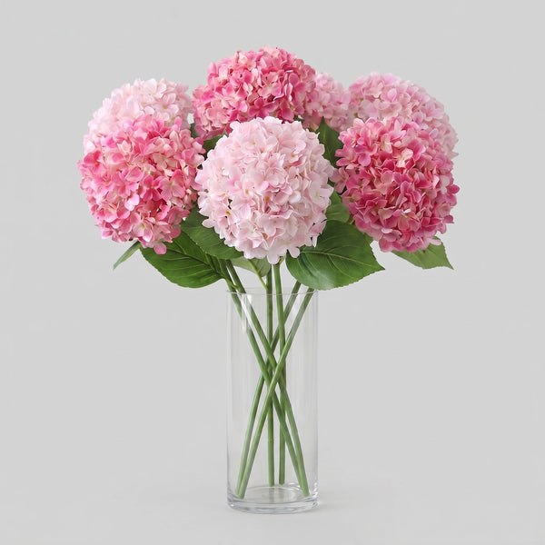 Large Premium Silk Hydrangea Single Stem - Glass Vase Pink (edited)