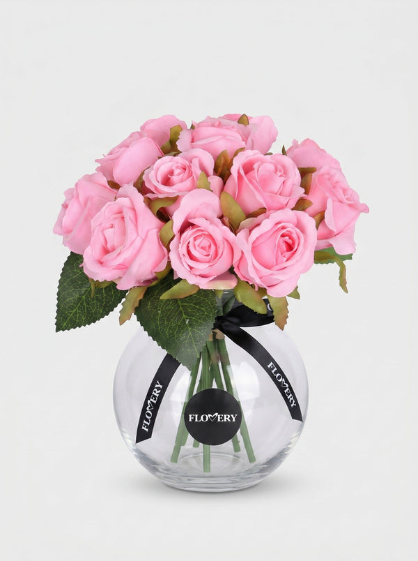 9 Silk Small Rose Bouquet - Pink