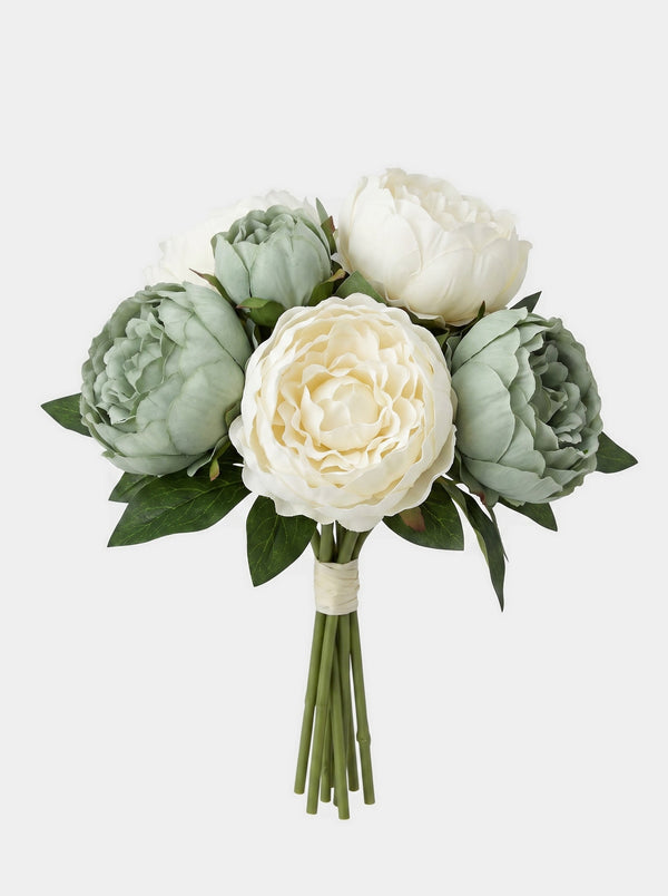 5 Silk Peony Bouquet - White Green - Studio