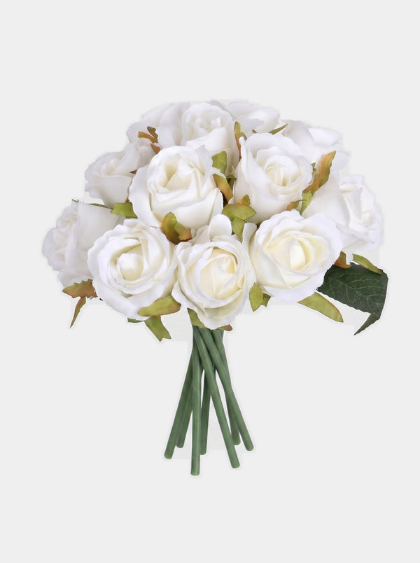 9 Silk Small Rose Bouquet - White - Bouquet v2
